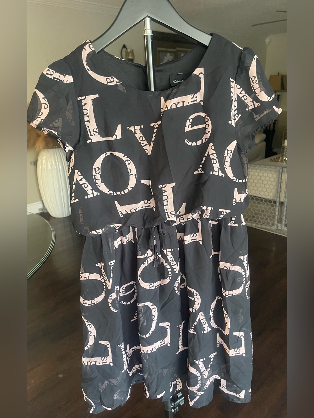 Black & Blush Letter-Print Kids Dress